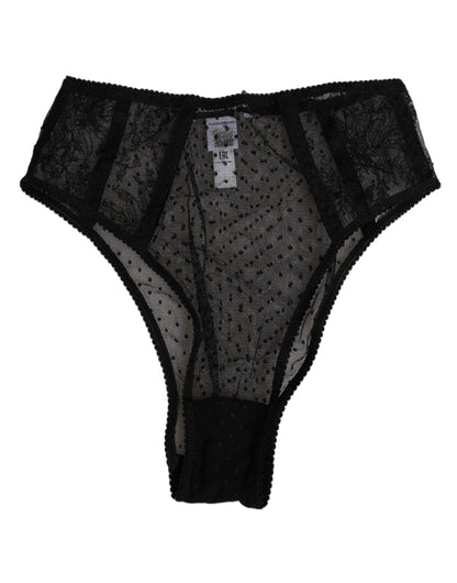 Black Lace Polka Dot Mesh High Waist Underwear
