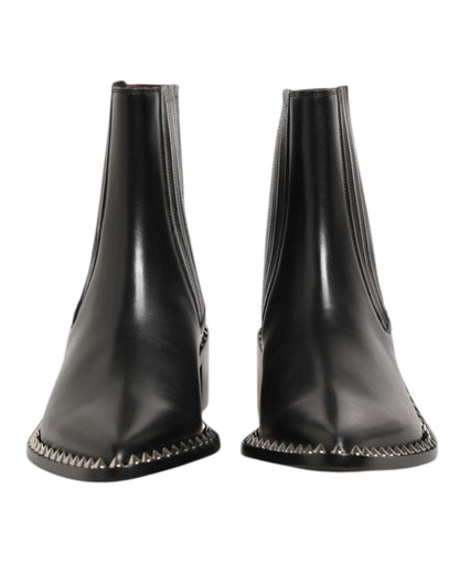 Black Leather Studded Men Short Boots Shoes