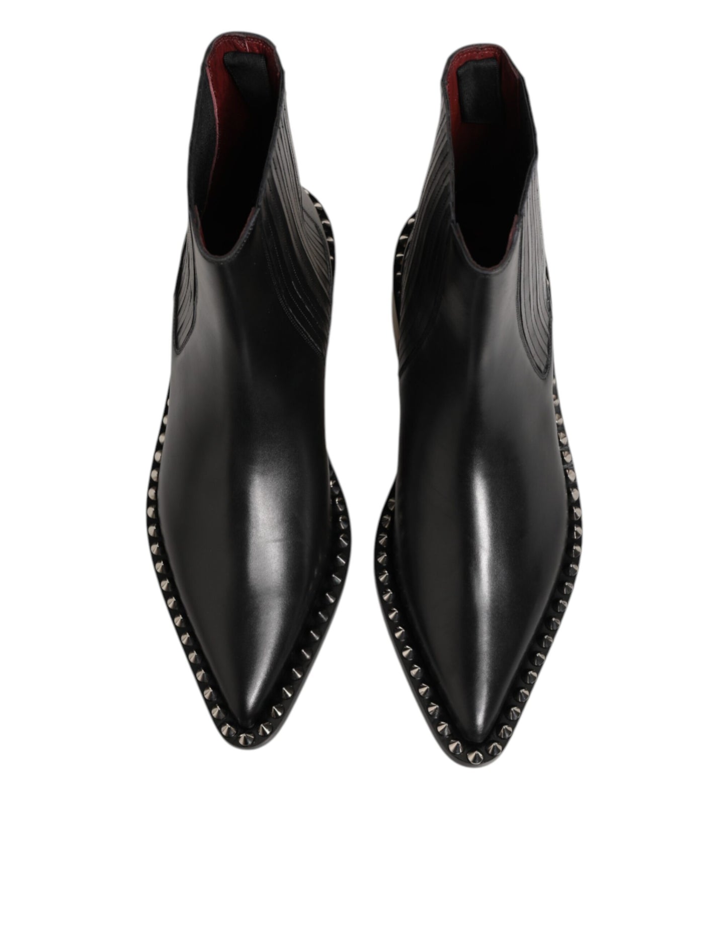 Black Leather Studded Men Short Boots Shoes