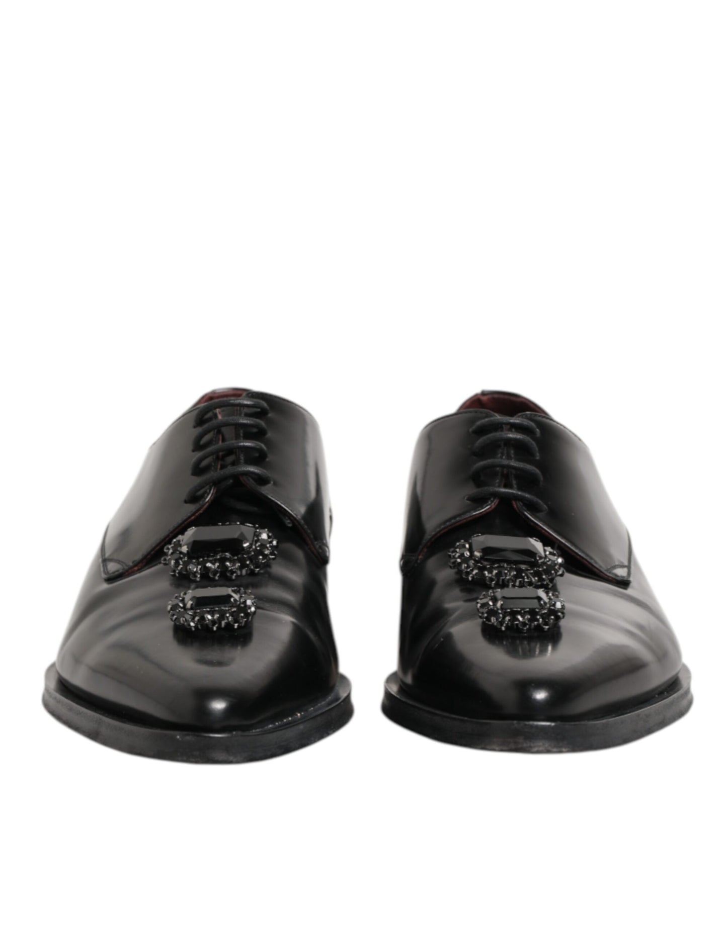 Black Leather Jeweled Crystals Derby Shoes