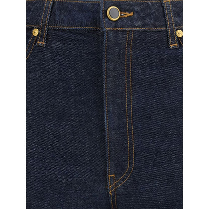 Blue Cotton High-Waisted Jean