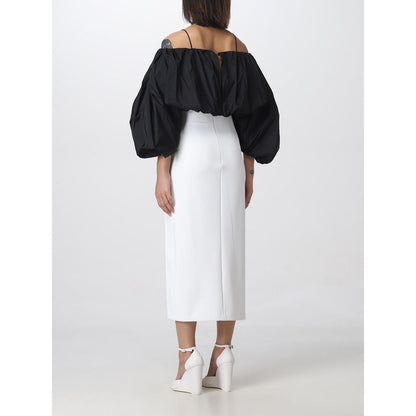 White Polyester Midi Skirt