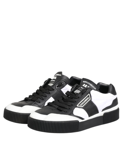Black White Leather MIAMI Low Top Sneakers Shoes