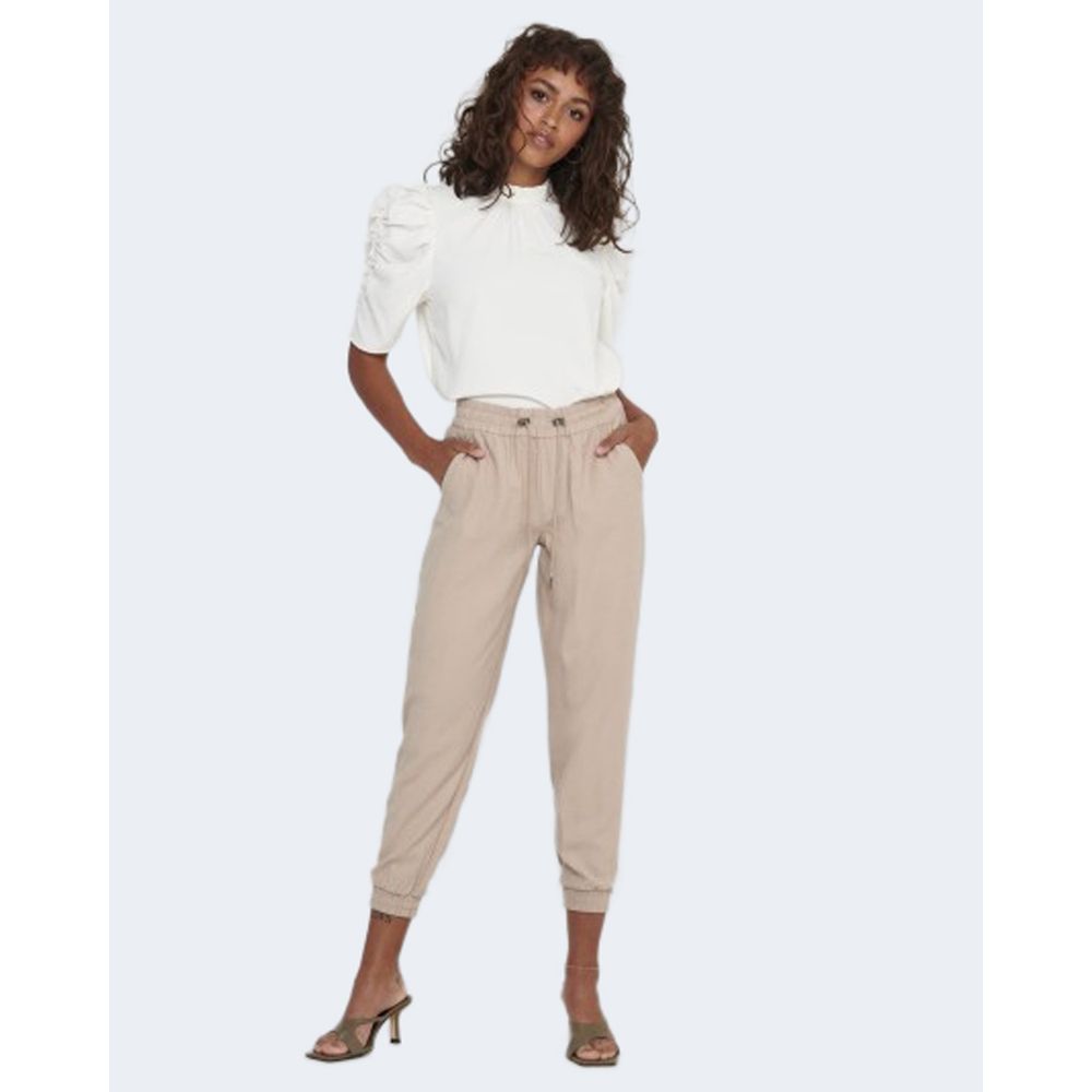 Beige Viscose Casual Pants