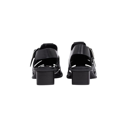 Black Polyester Flat Sandals