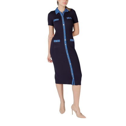 Blue Viscose Long Dress