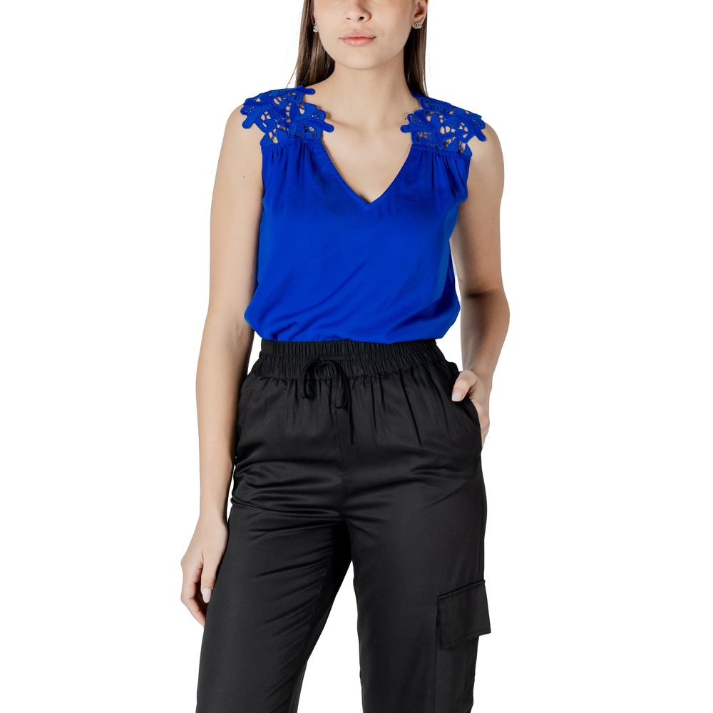 Blue Polyester Tank Tops