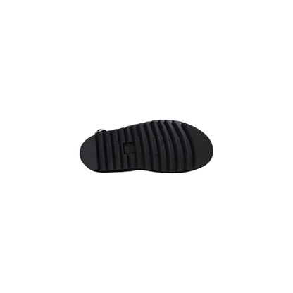 Black Leather Flat Sandals