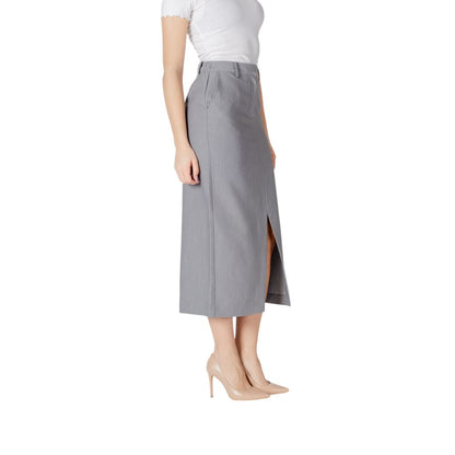 Gray Polyester Long Skirt