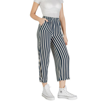 Blue Viscose Cropped Pant