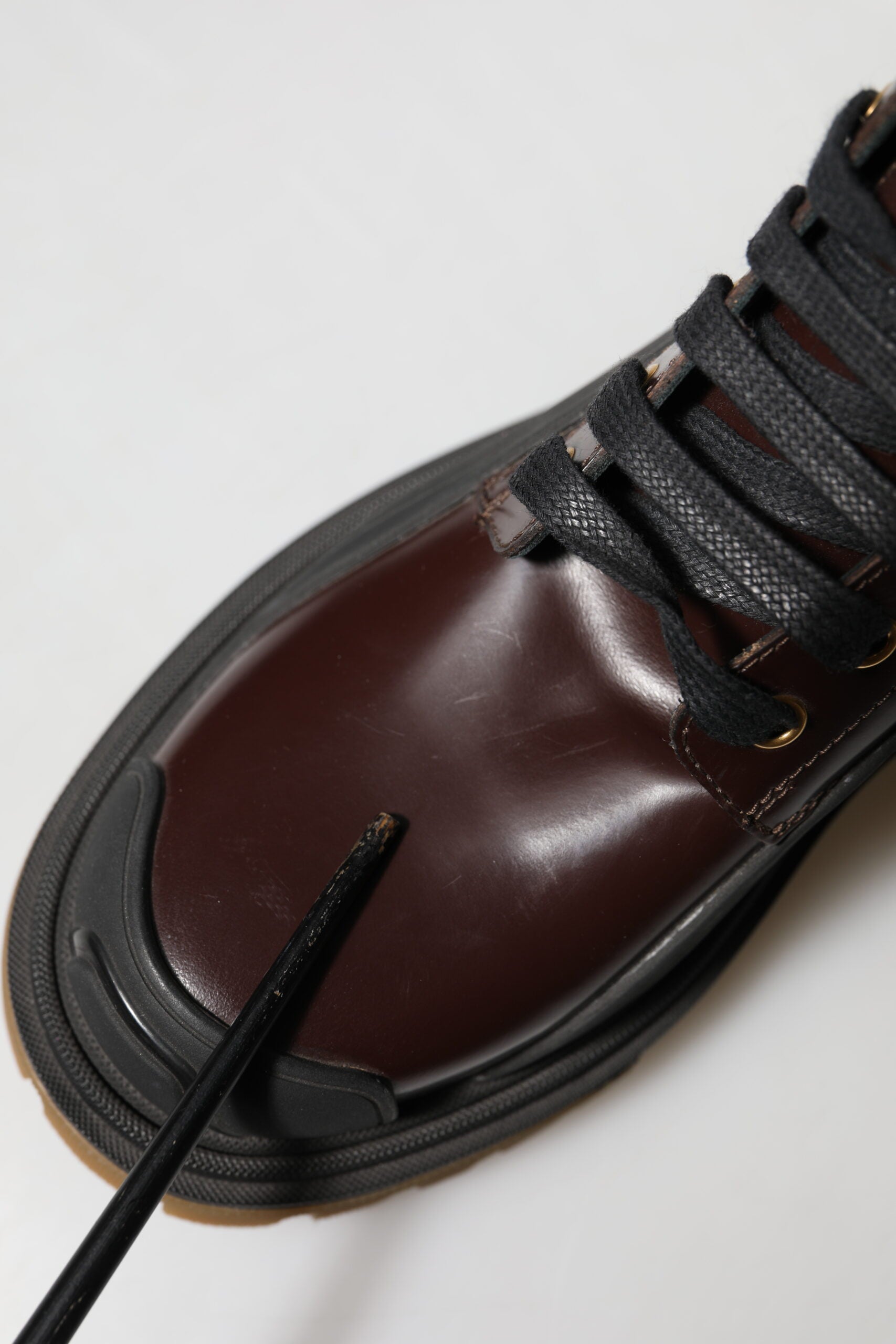 Maroon Leather Mid Calf Biker Boots Shoes