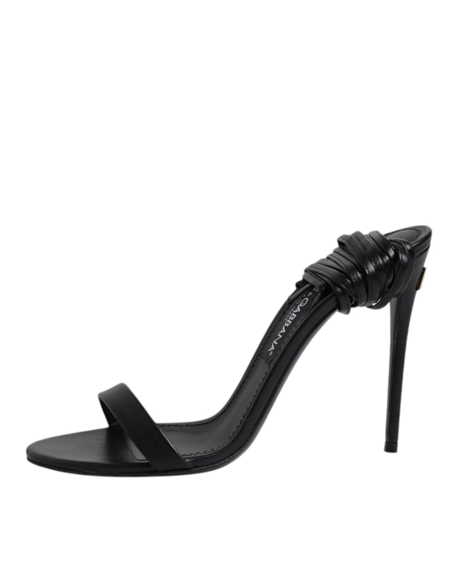Black Leather Stiletto Heels Sandals Shoes