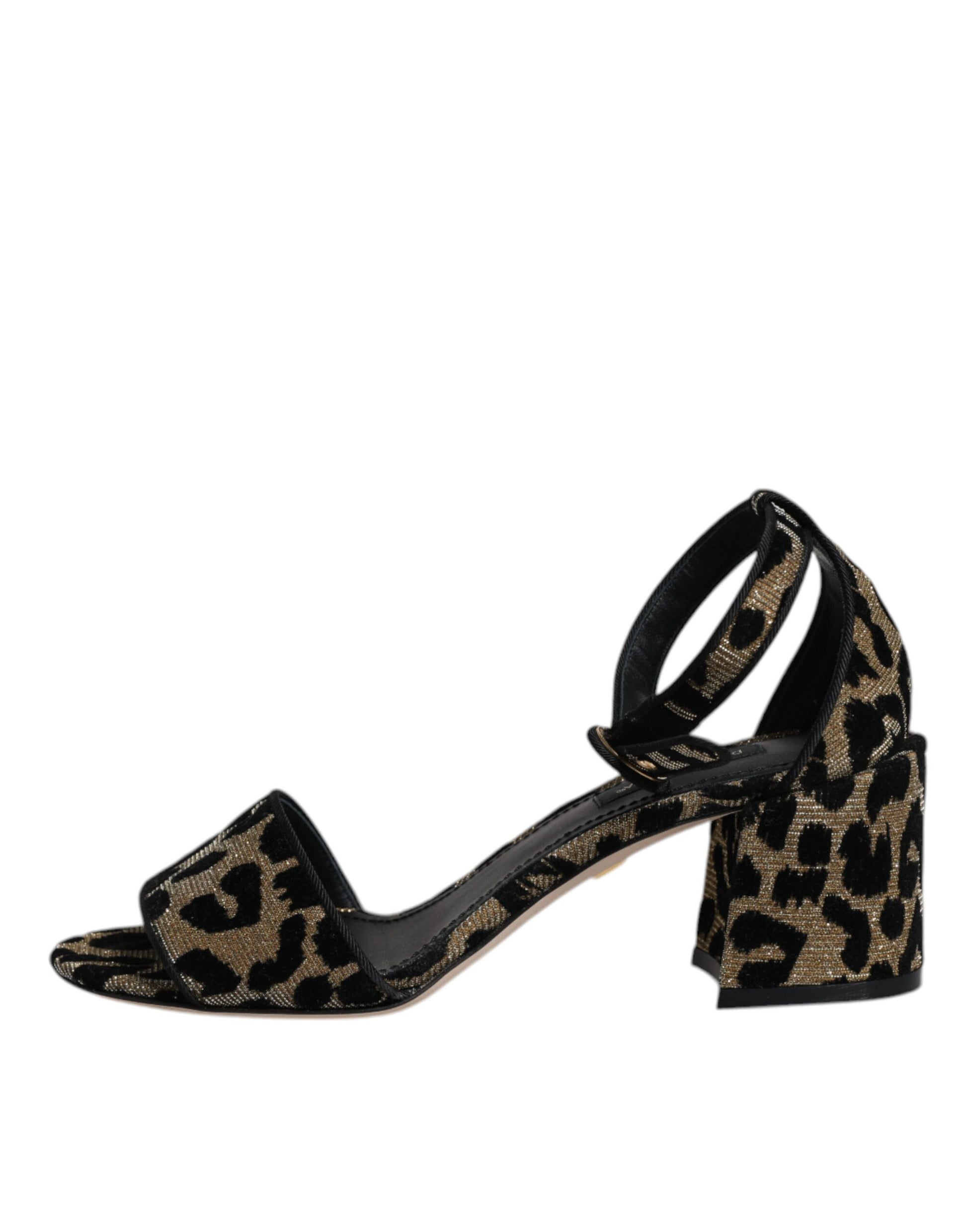 Gold Leopard Ankle Strap Heels Sandals Shoes