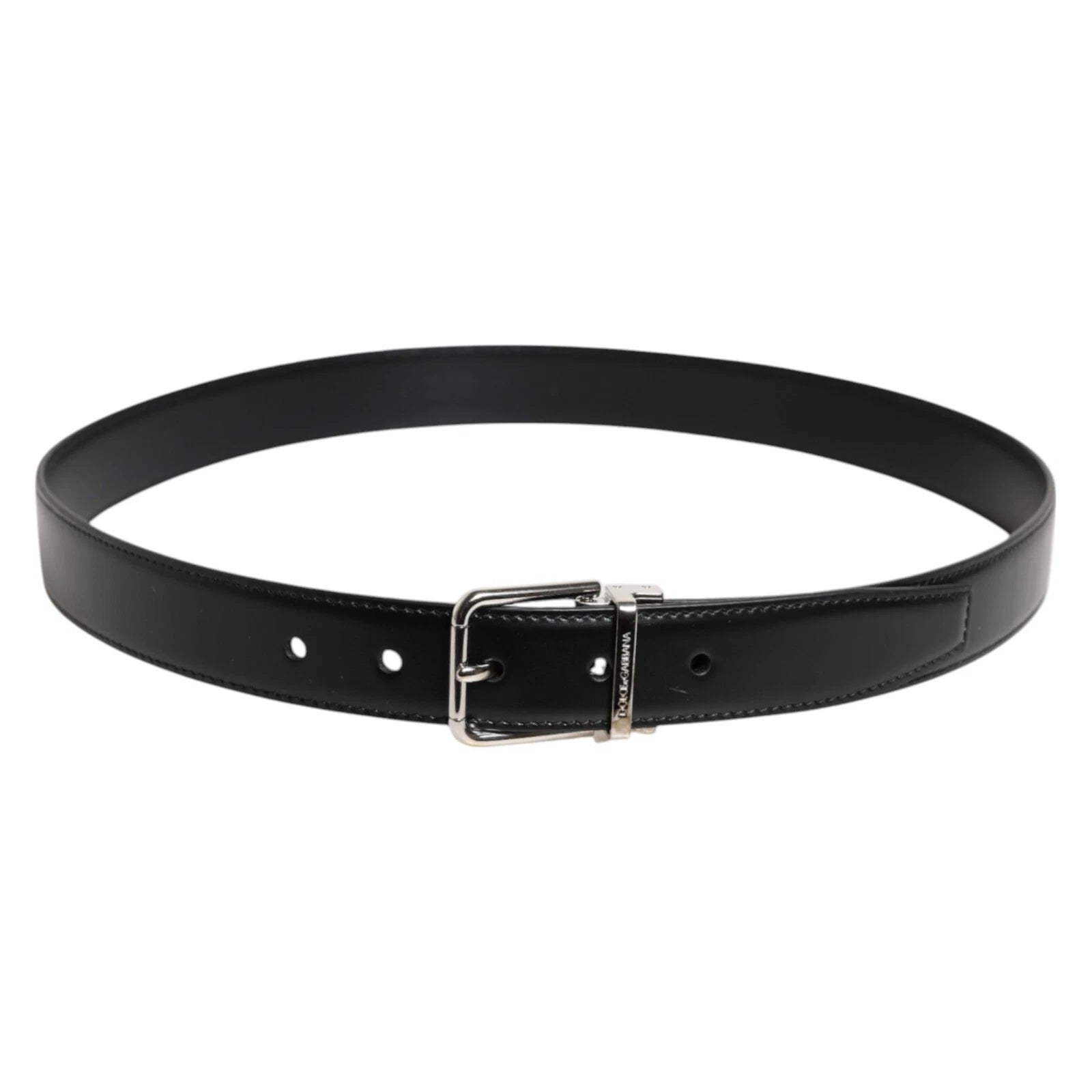 Black Calf Leather Silver Metal Buckle Belt