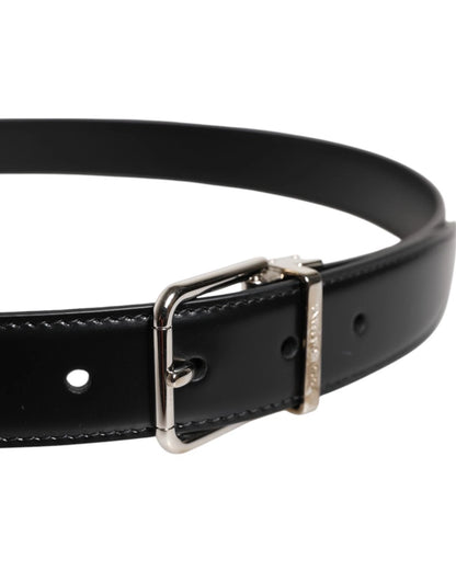 Black Calf Leather Silver Metal Buckle Belt