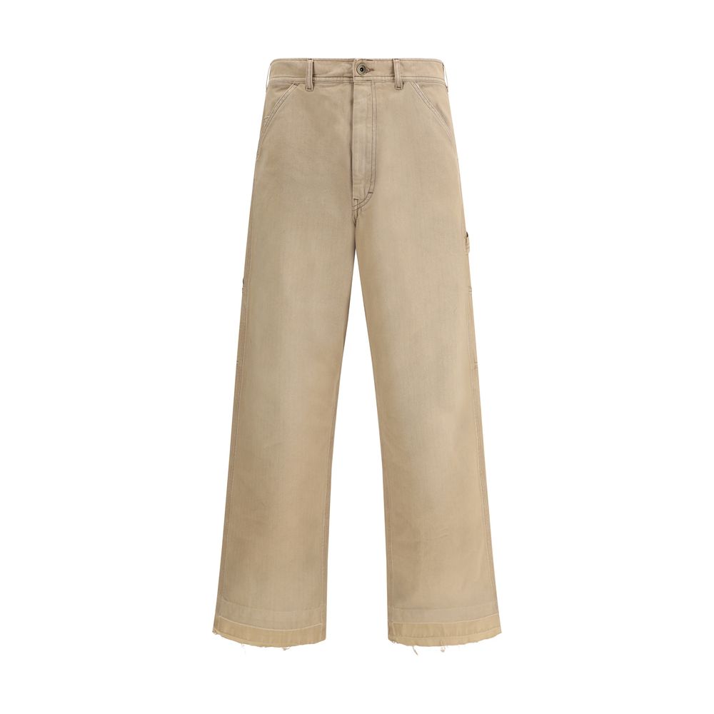 Beige Cotton Casual Pants