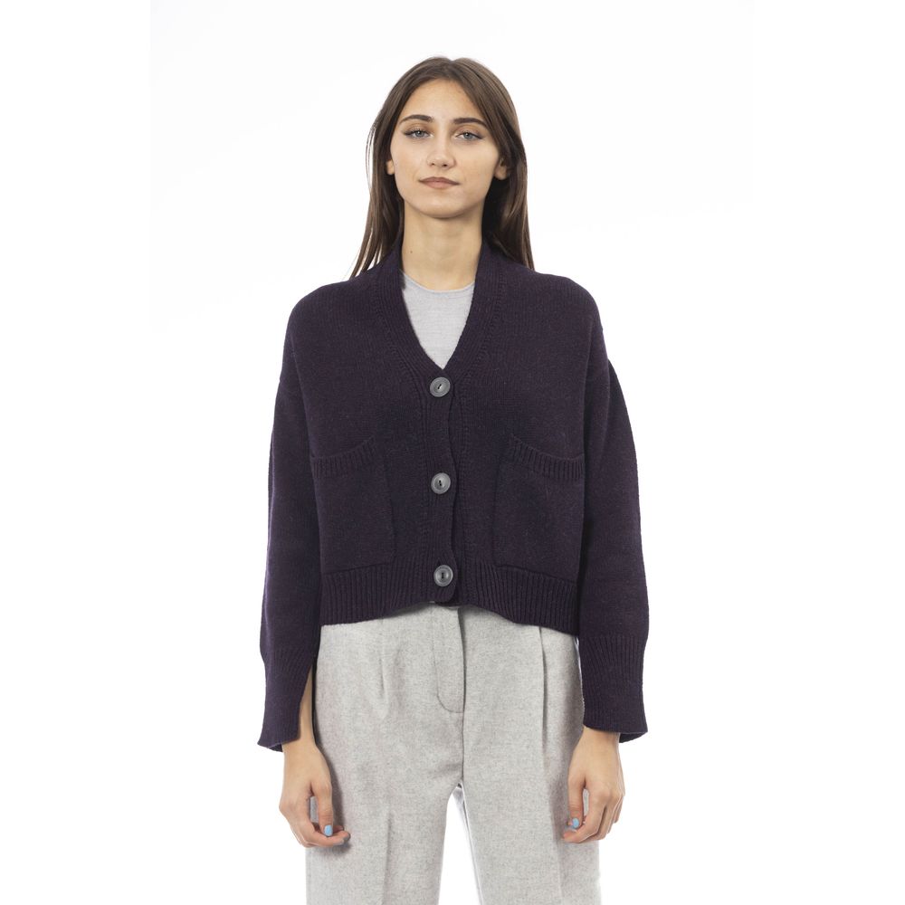 Purple Merino Wool Women Cardigan