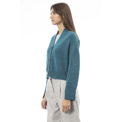 Teal Merino Wool Women Cardigan