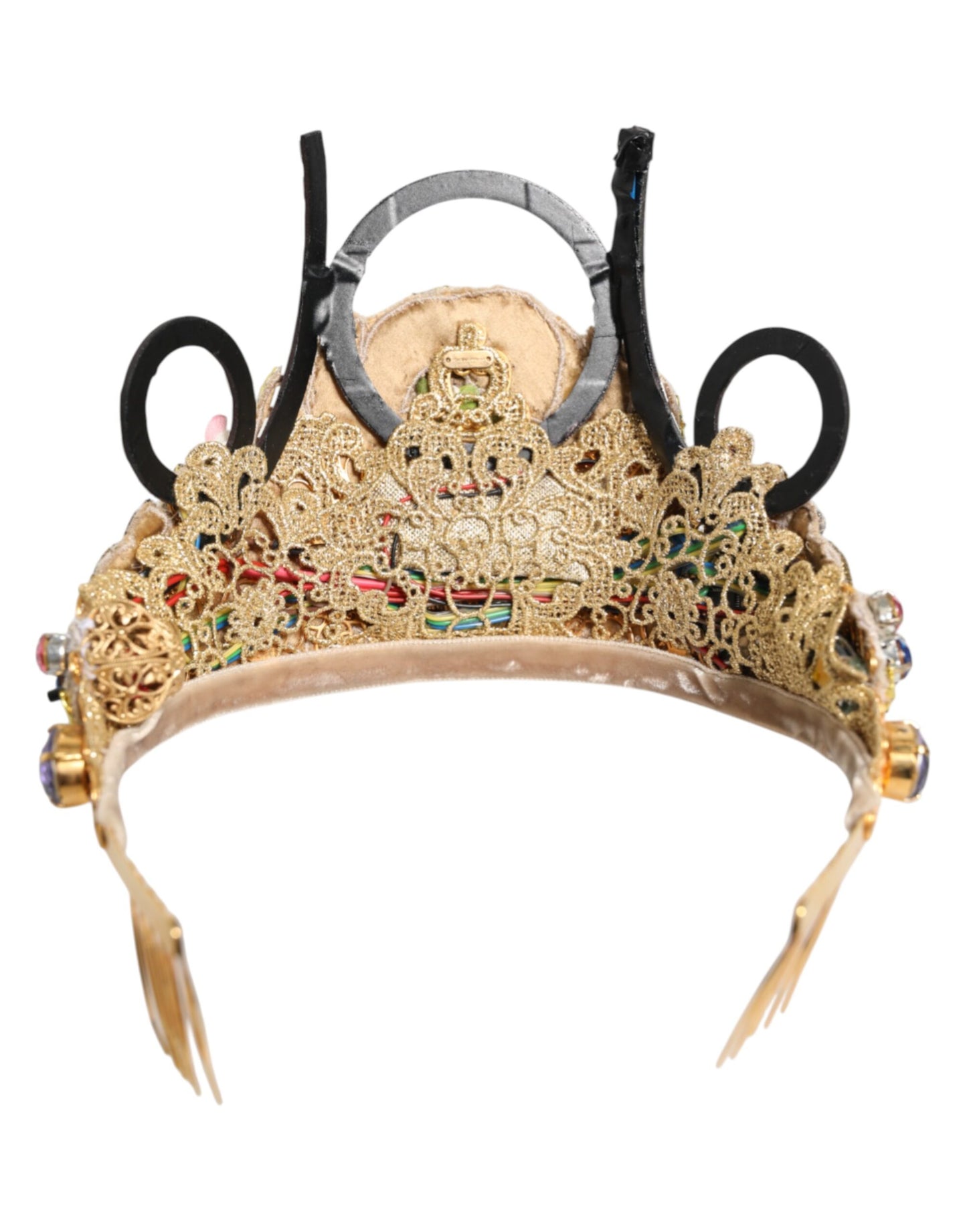 Gold Brass Crystal Embellished Headpiece Crown Diadem Tiara