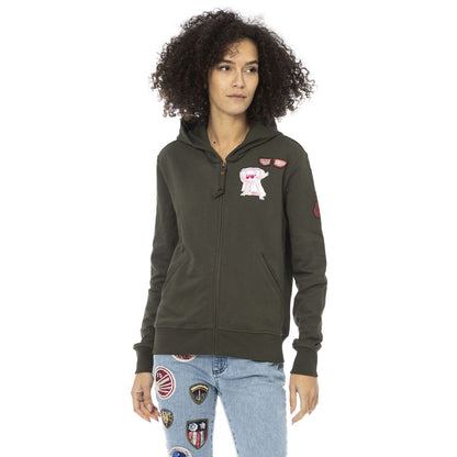 Green Cotton Women Hoodie