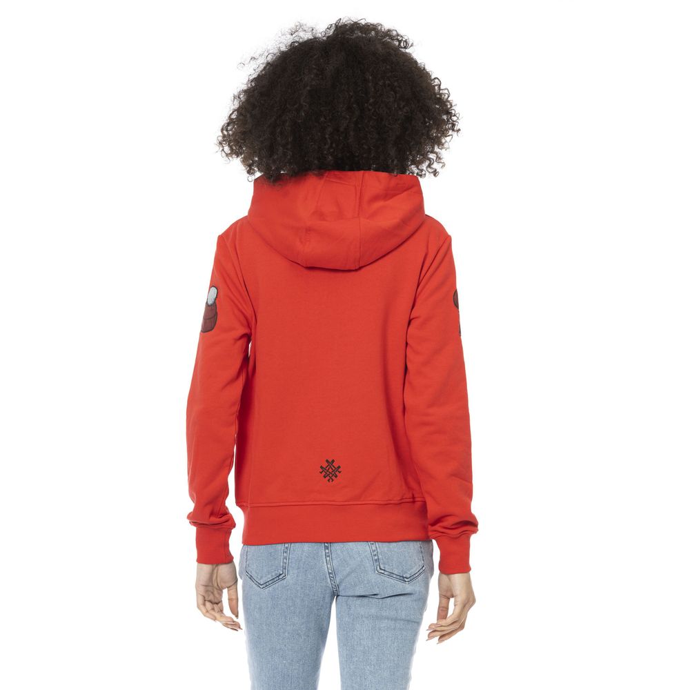 Red Cotton Women Sweatshirt Top