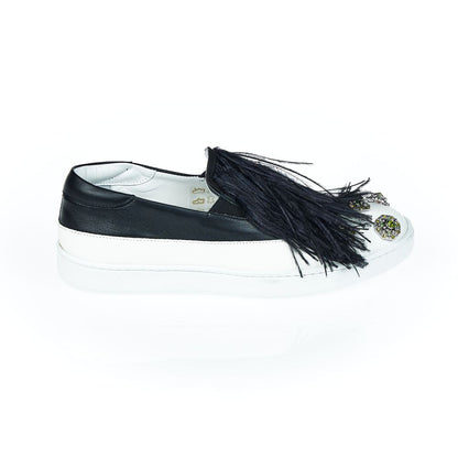 Black Leather Women Slip-On Shoe