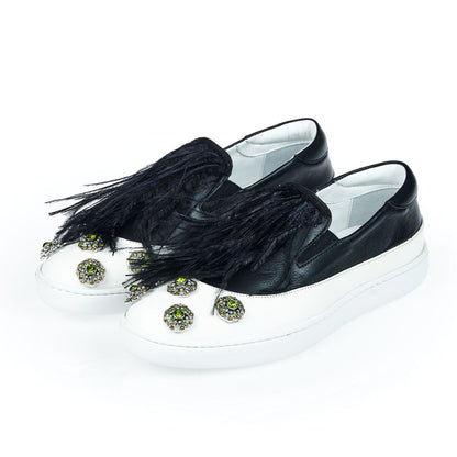 Black Leather Women Slip-On Shoe