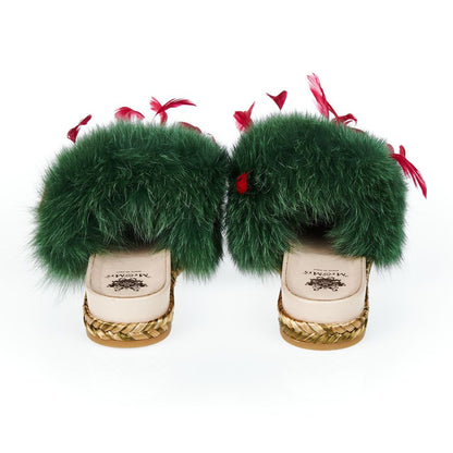 Green Lamb Leather Women Sandal