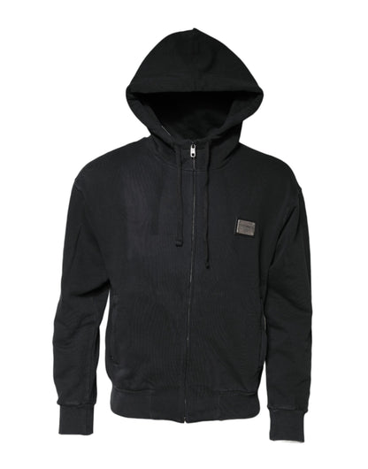 Black Logo Full Zip Hooded Men Sweatshirt Sweater
