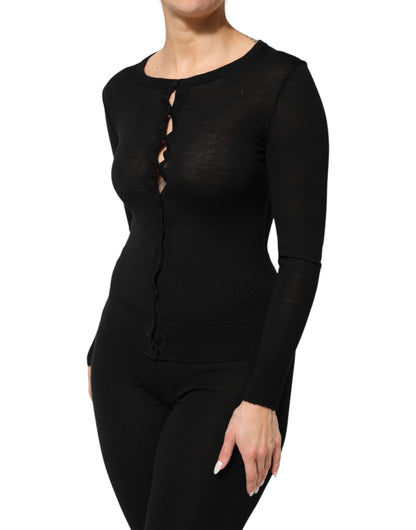 Black Virgin Wool Buttoned Cardigan Sweater