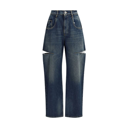 Blue Cotton High-Waisted Jean