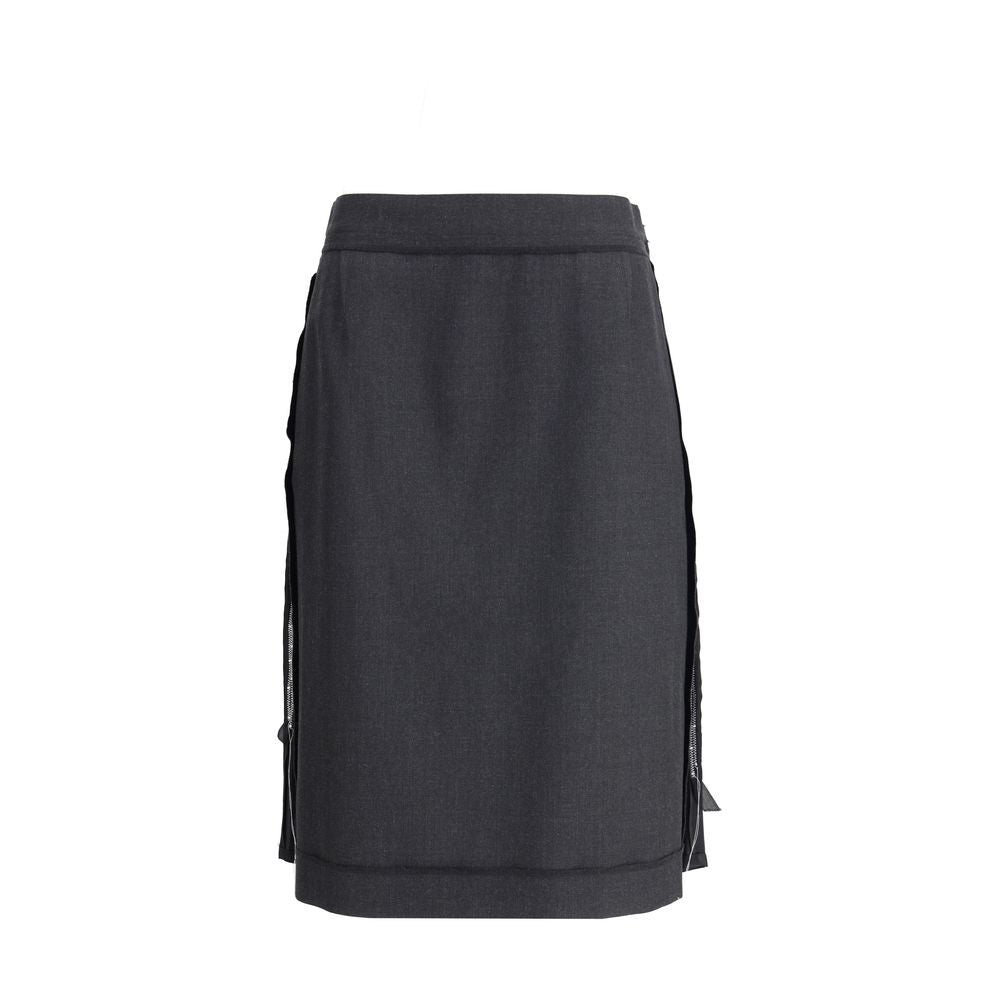 Black Polyester Midi Skirt