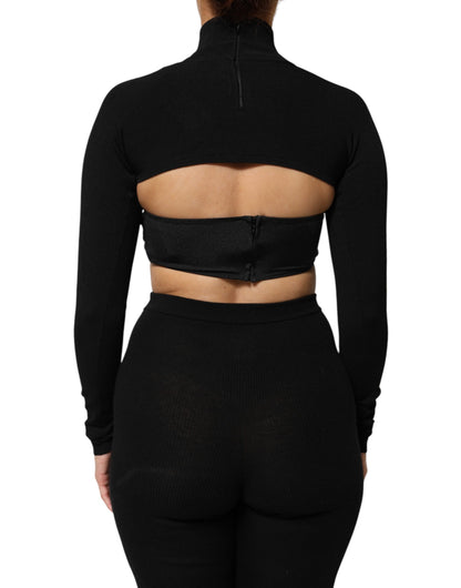 Black Viscose Turtle Neck Crop Pullover Top