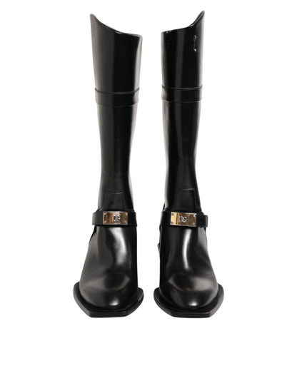 Black Logo Plaque Over The Calf Boots Shoes