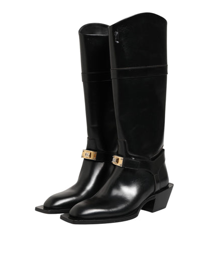 Black Logo Plaque Over The Calf Boots Shoes