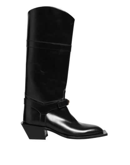 Black Logo Plaque Over The Calf Boots Shoes