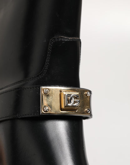 Black Logo Plaque Over The Calf Boots Shoes