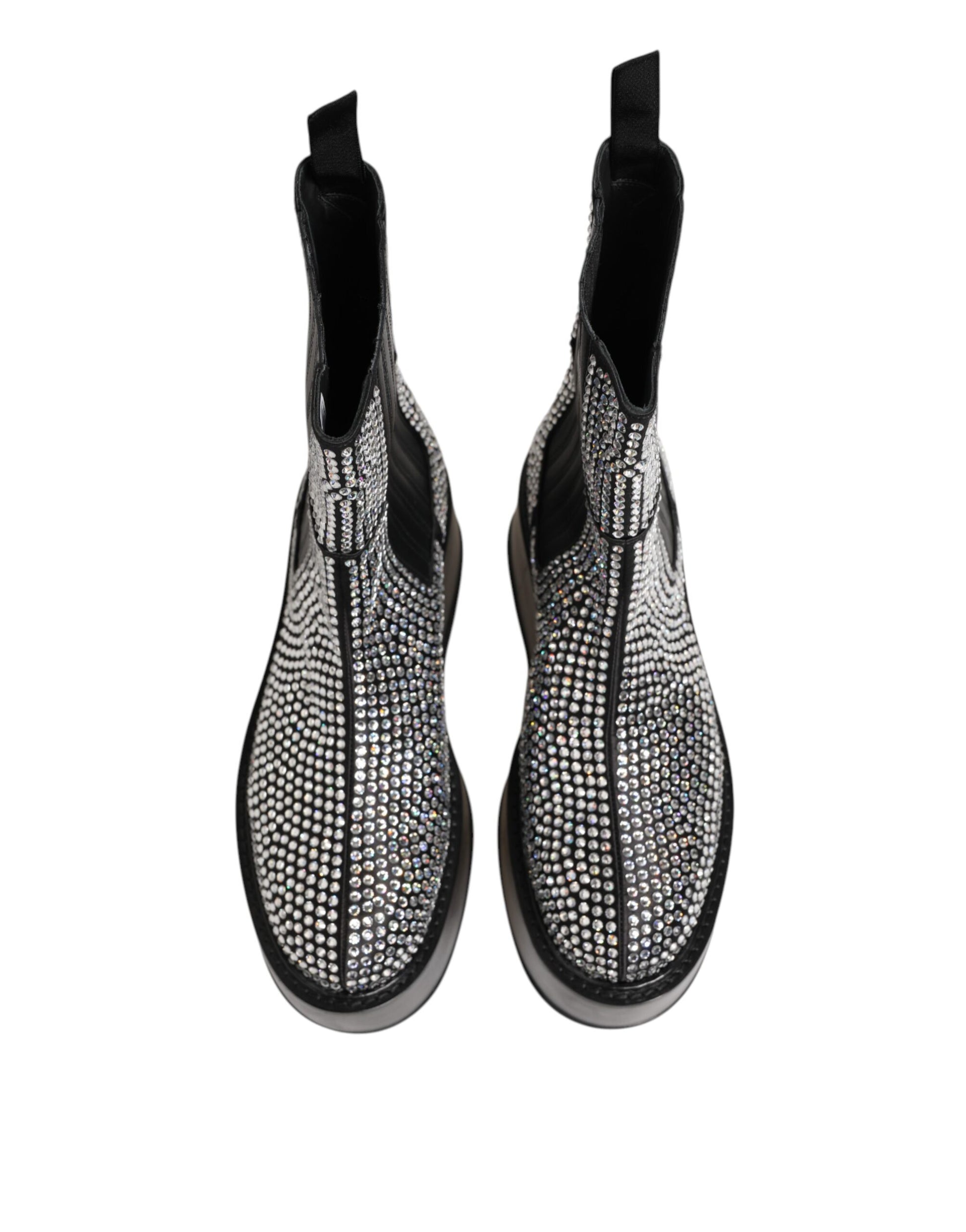 Black Crystal Strass Mid Calf Short Boots  Shoes