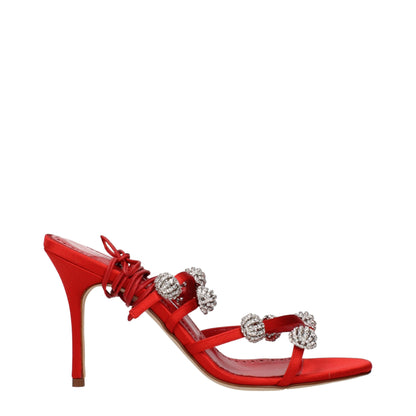 Red Satin Stiletto Heel Sandals