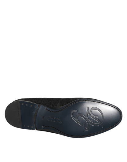 Black Brocade Crown Loafers Dress Shoes
