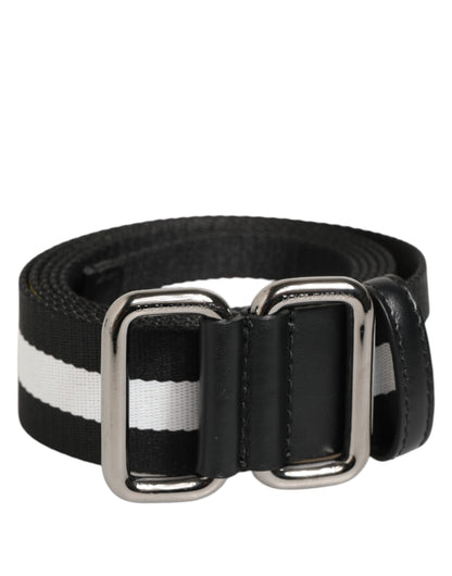 Black White Striped Metal Buckle Men Belt