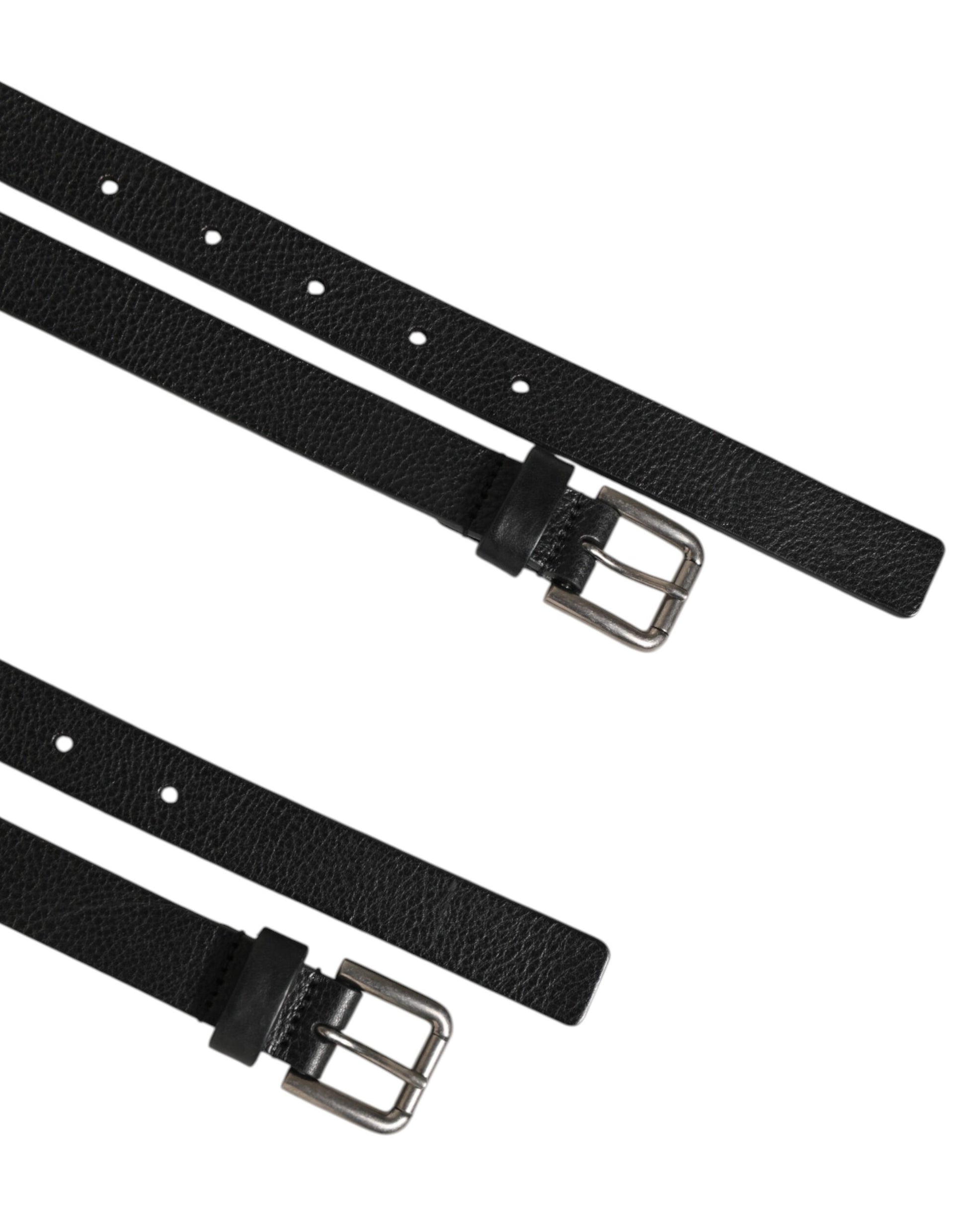 Black Double Strap Leather Gold Buckle Belt