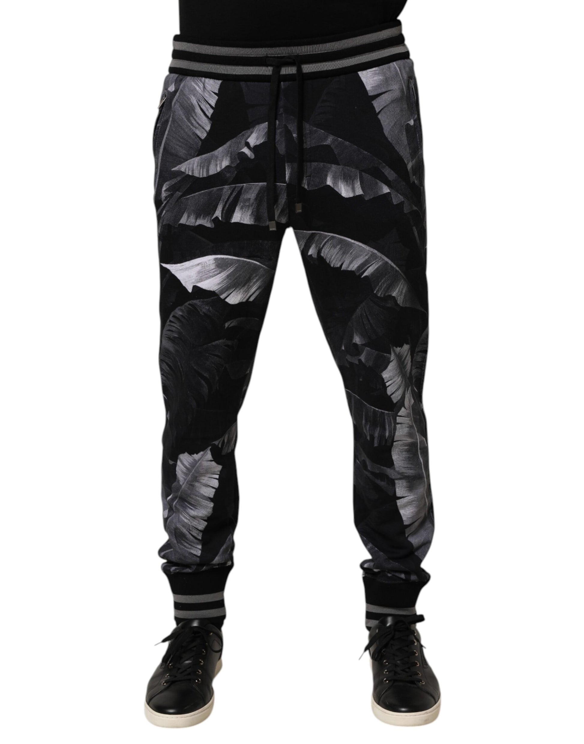 Black Banana Leaf Cotton Jogger Trouser Pants
