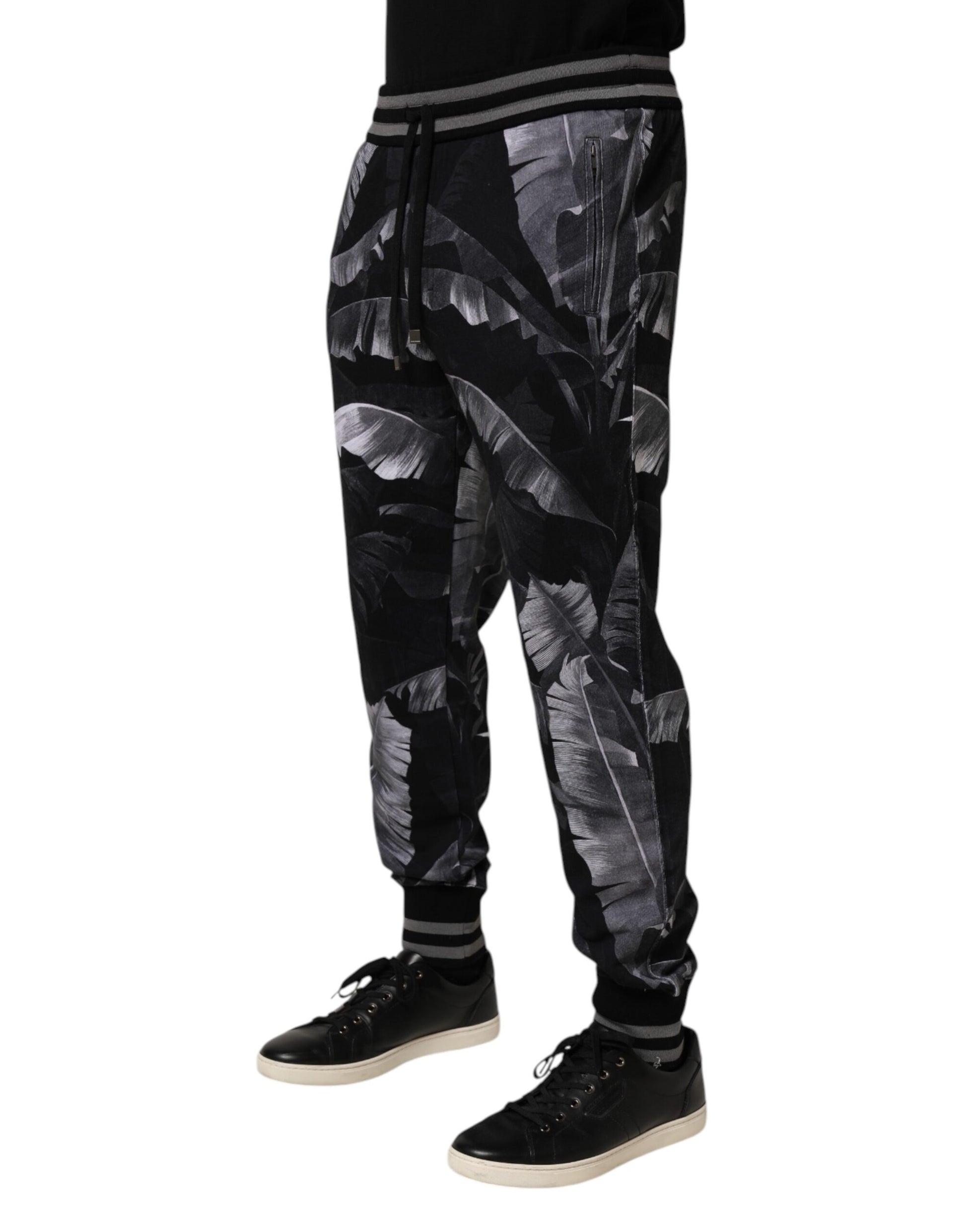 Black Banana Leaf Cotton Jogger Trouser Pants