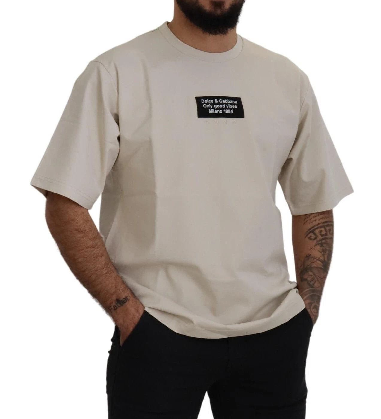 Ivory Cotton Ivory Printed Crewneck