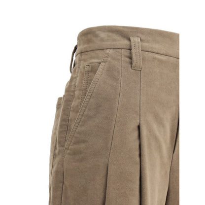 Brown Cotton Casual Pants