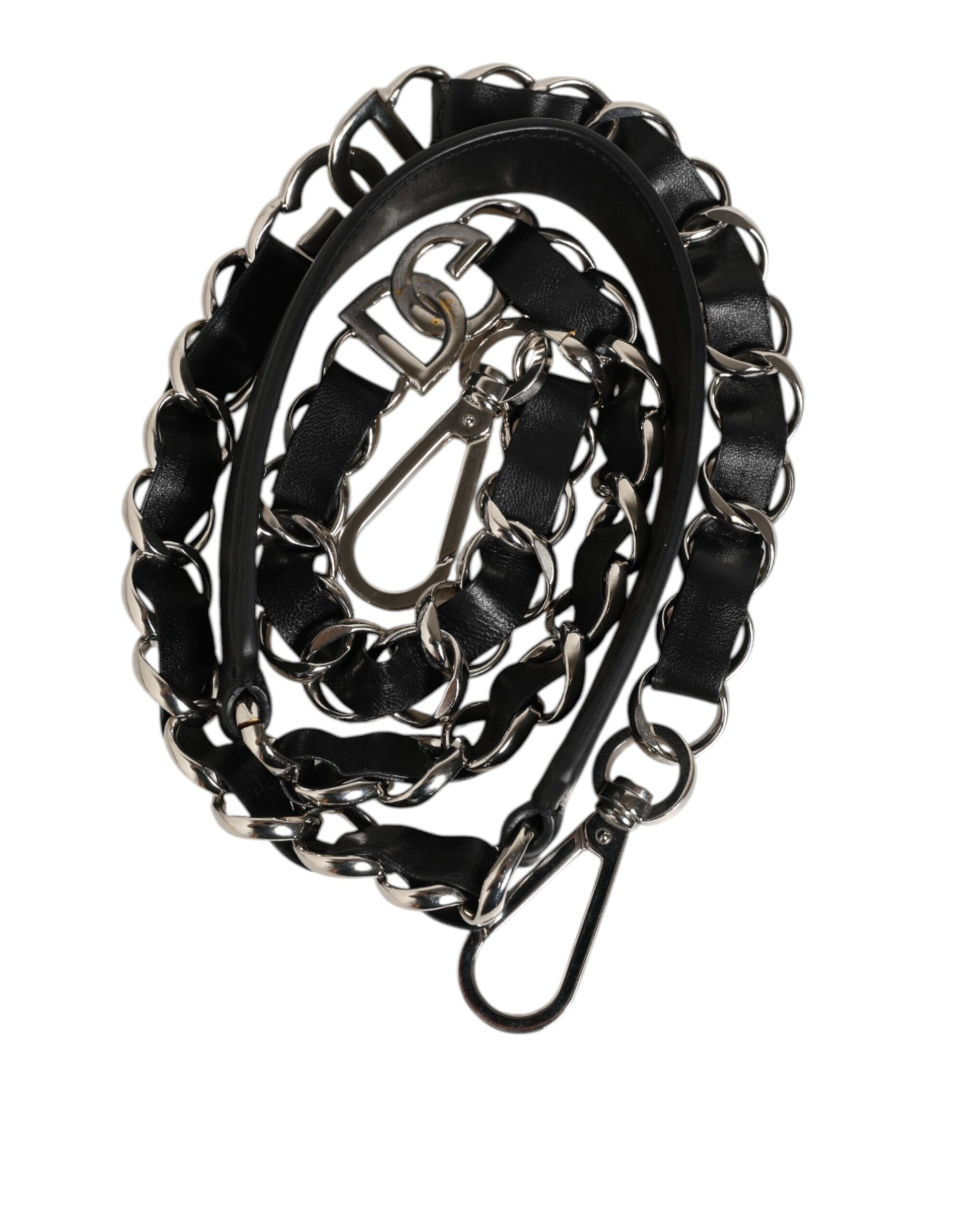 Black Leather Silver Chain Bag Accessory Shoulder Strap