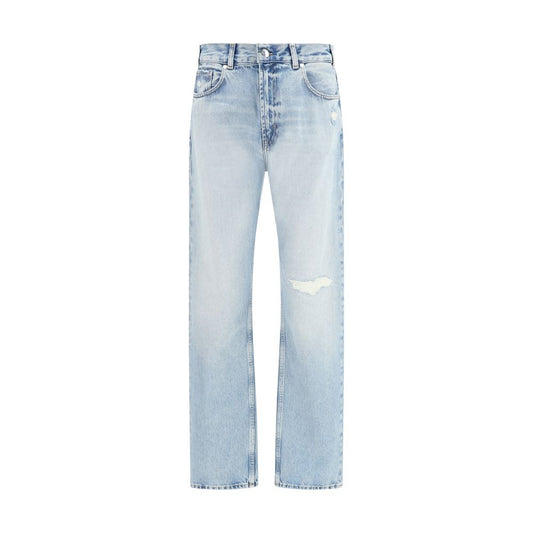 Light Blue Cotton Straight-Leg Jeans