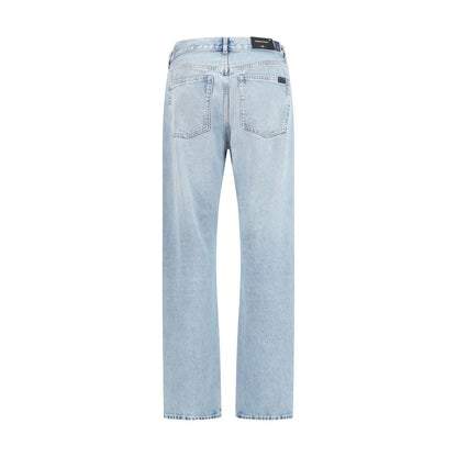 Light Blue Cotton Straight-Leg Jeans