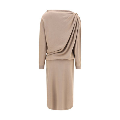 Beige Fleece Wool Casual Dress